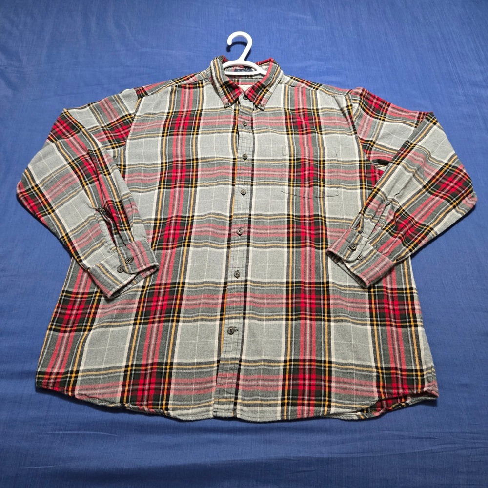 St John's Bay Flannel Shirt Mens XL Gray Red Excellent Legacy Plaid Button Down